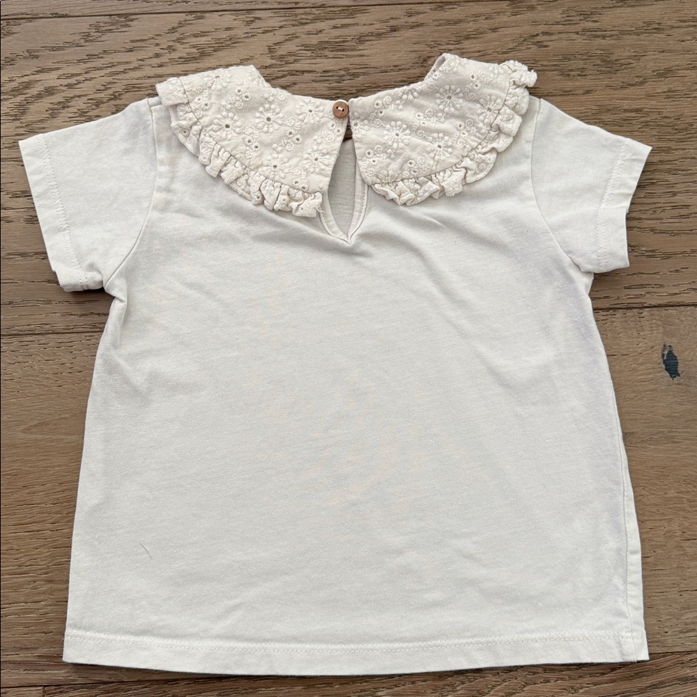 Zara Cream Short Sleeve Top with Eyelet Ruffle Collar size 12-18 months - Picture 2 of 4